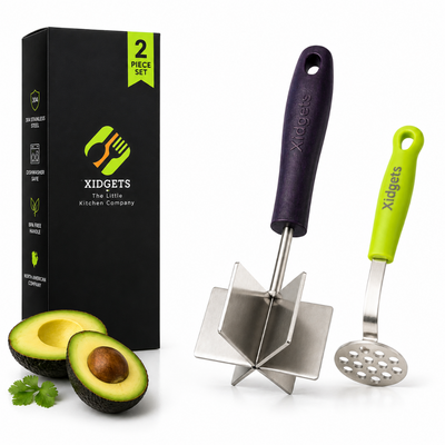 Xidgets Meat Masher and Mini Masher gift box set with packaging