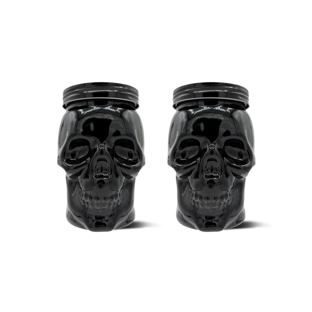 Skull Mason Jar with Lid, 4-Piece Set (2 skull Mason Jars & 2 Lids) 42oz, Black