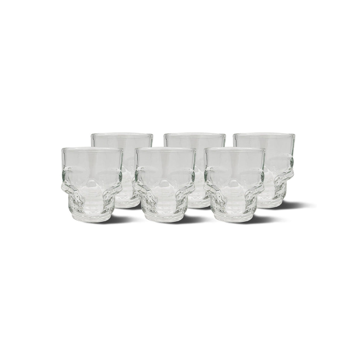 Set of 6 Skull Shot Glasses – 1.75 oz Glass Novelty Drinkware for Halloween Parties, Cocktail Bars & Home Decor