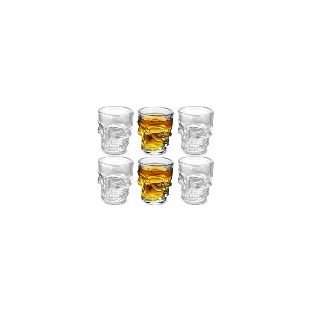 Set of 6 Skull Shot Glasses – 1.75 oz Glass Novelty Drinkware for Halloween Parties, Cocktail Bars & Home Decor