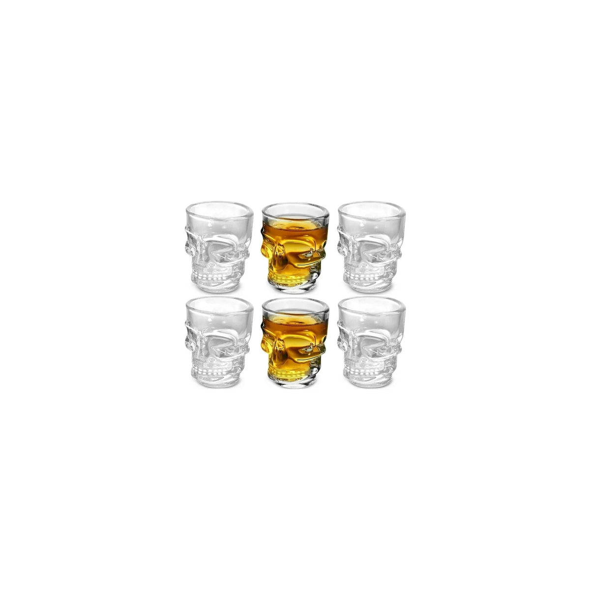 Set of 6 Skull Shot Glasses – 1.75 oz Glass Novelty Drinkware for Halloween Parties, Cocktail Bars & Home Decor