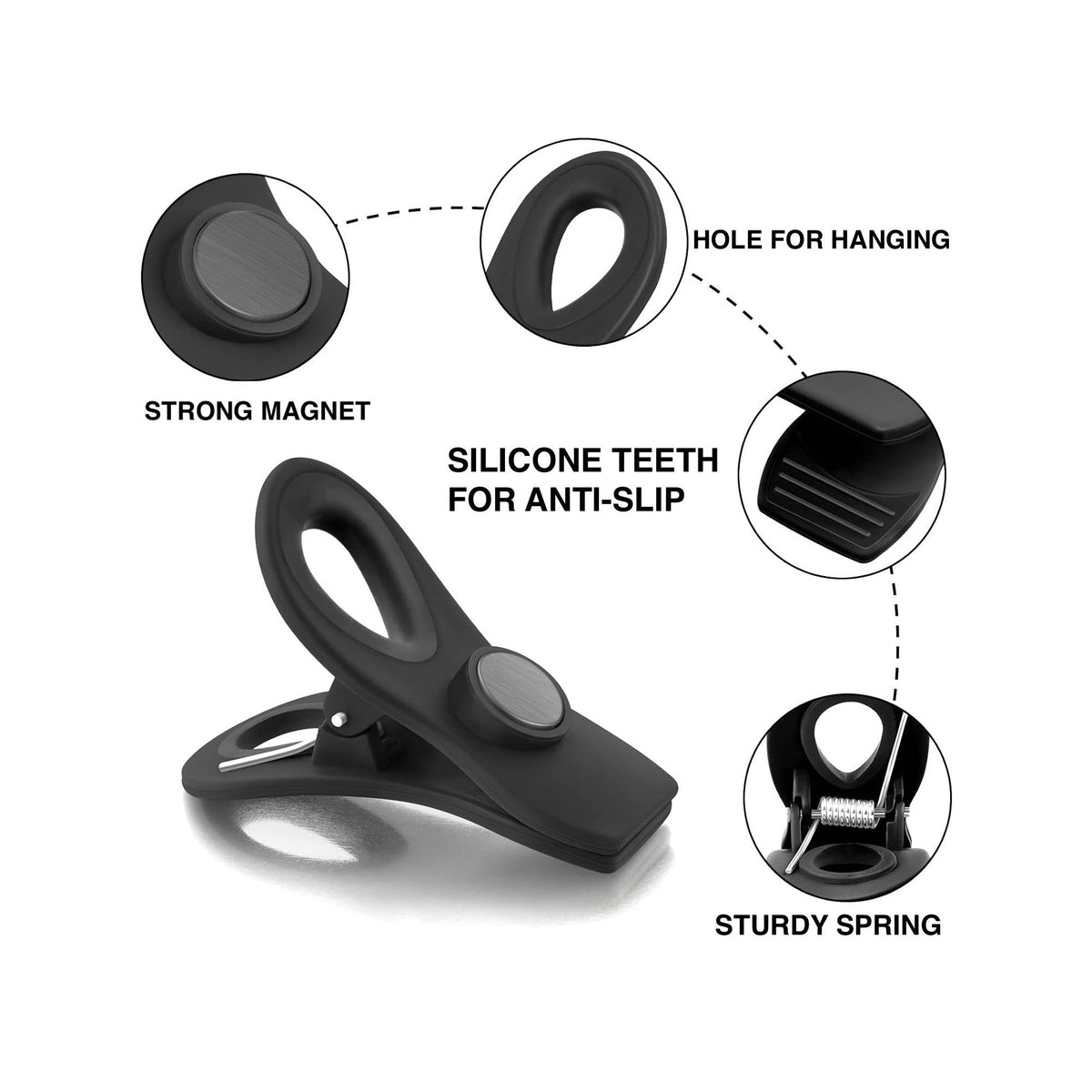 10-Piece Magnetic Bag Clip Set, Black