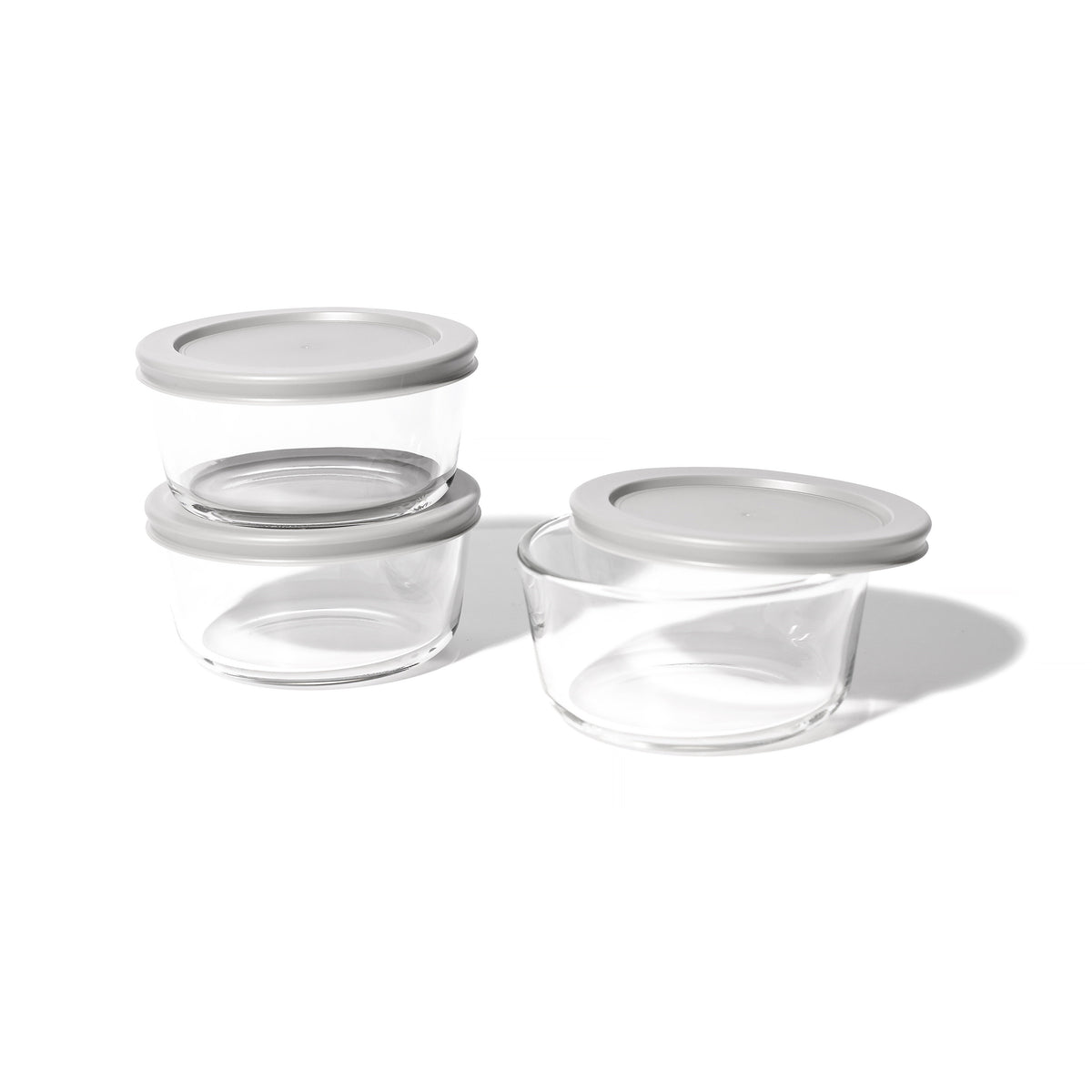 6 Piece Set (2 Cup / 16Oz) Round Glass Storage Containers With Lids, Grey