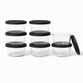 16 Piece Set (1 Cup / 8Oz)  Round Glass Storage Containers With Lids, Black