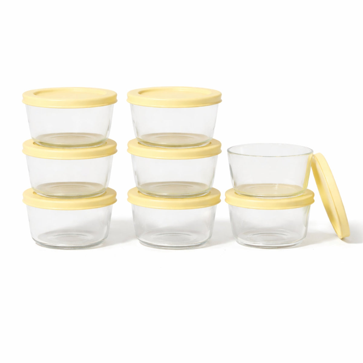 16 Piece Set (1 Cup / 8Oz)  Round Glass Storage Containers With Lids, Sunlight Yellow