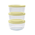 6 Piece Set (4 Cup / 32Oz) Round Glass Storage Containers With Lids, Sunlight Yellow