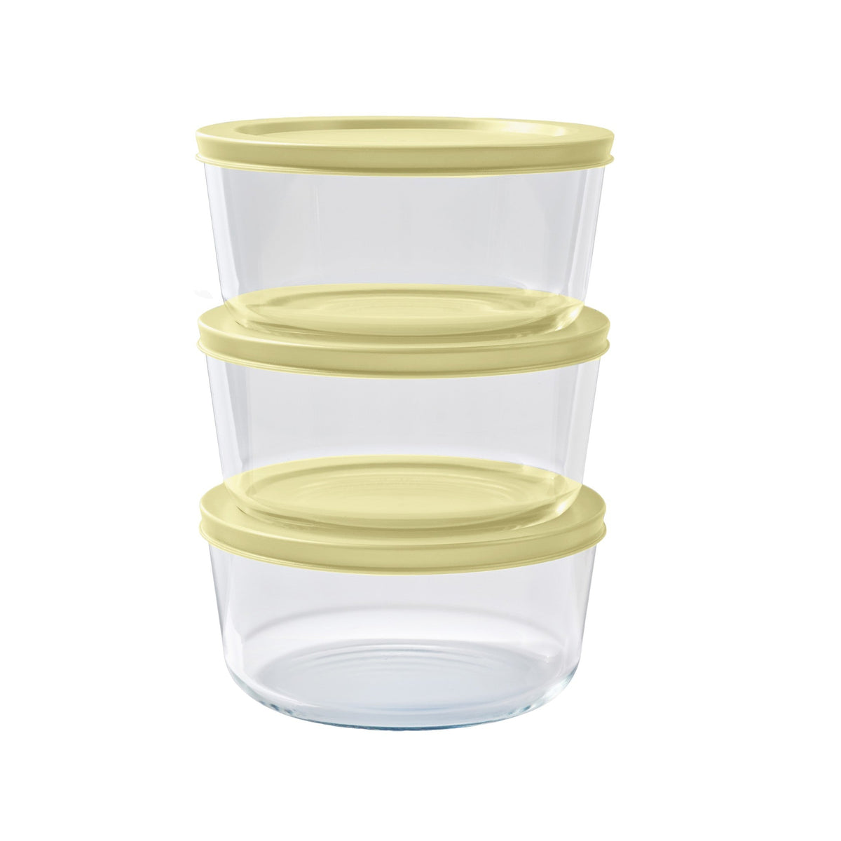 6 Piece Set (4 Cup / 32Oz) Round Glass Storage Containers With Lids, Sunlight Yellow