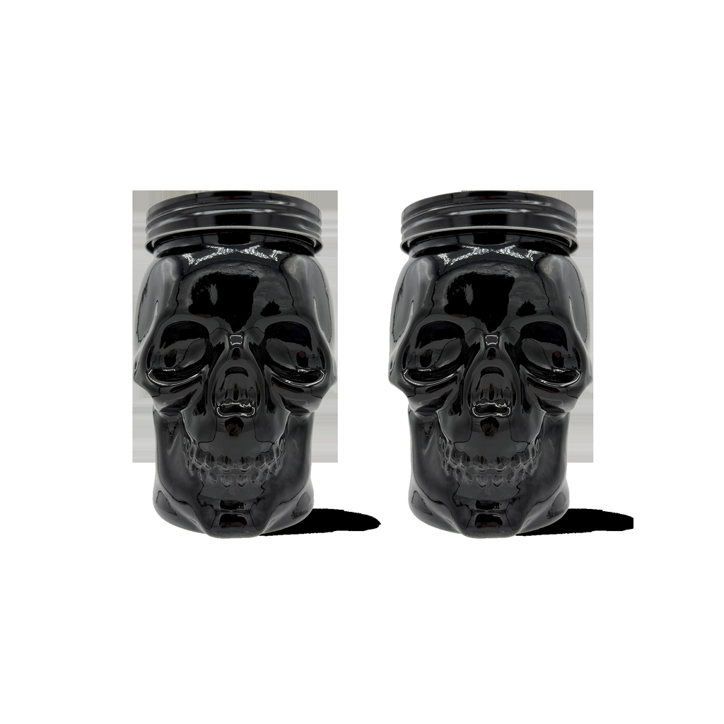 Skull Mason Jar with Lid, 4-Piece Set (2 skull Mason Jars & 2 Lids) 42oz, Black