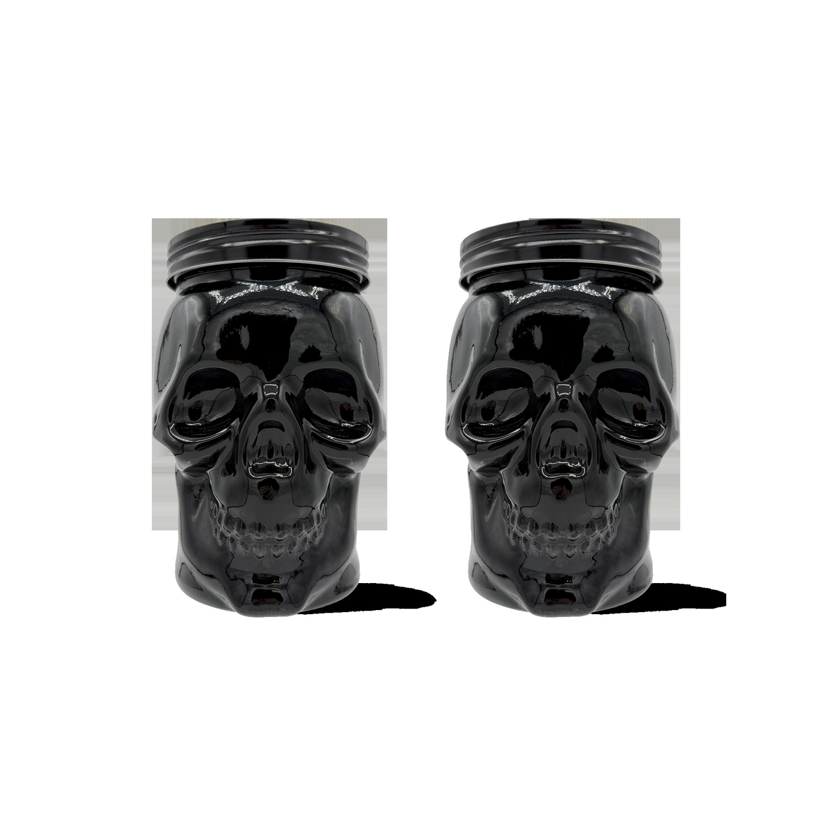 Skull Mason Jar with Lid, 4-Piece Set (2 skull Mason Jars & 2 Lids) 42oz, Black
