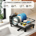 Dish Drying Rack with Drainboard and Utensil Holder - Black