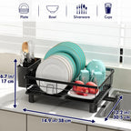 Dish Drying Rack with Drainboard and Utensil Holder - Black