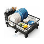 Dish Drying Rack with Drainboard and Utensil Holder - Black
