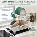 2 Tier Dish Drying Rack with Drainboard & Utensil Holder - White