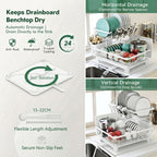 2 Tier Dish Drying Rack with Drainboard & Utensil Holder - White