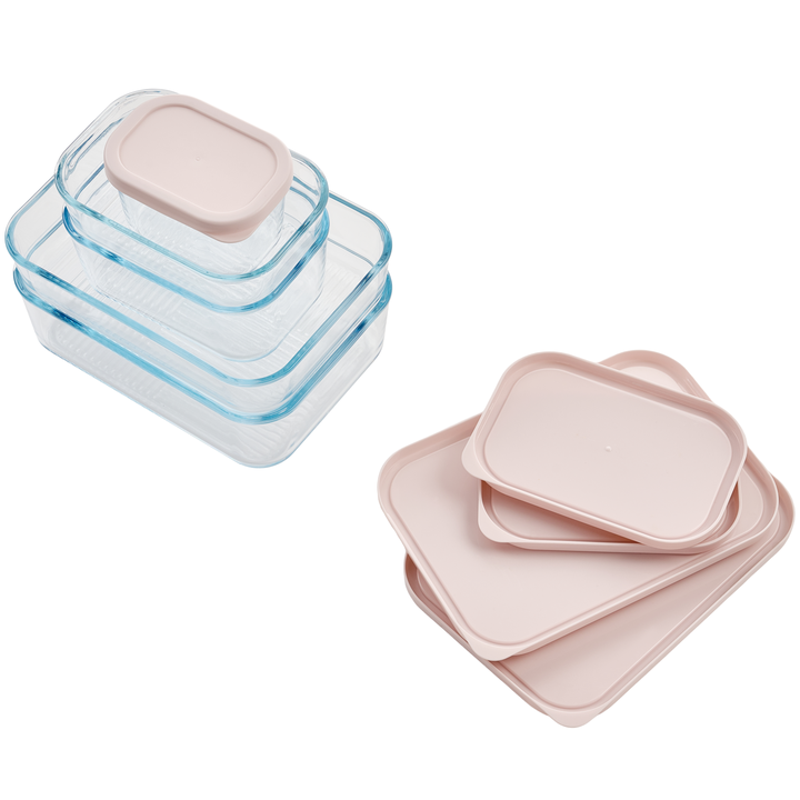 Container Culture 6-Piece Airtight Glass Food Storage Set with Lids, 25.35oz & 40.57oz Mixed Sizes - Berry Blush