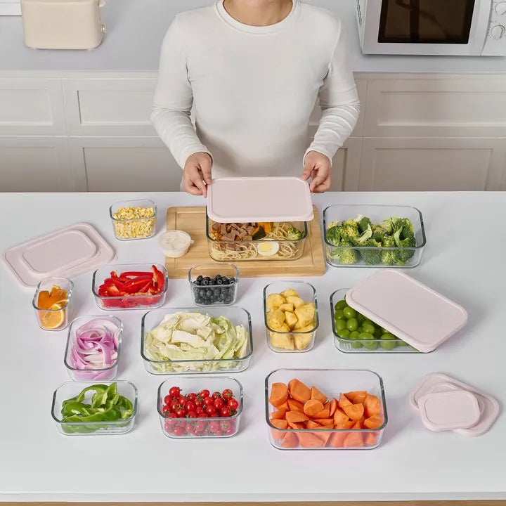 Container Culture 12-Piece Airtight Glass Food Storage Containers with Lids, 6 x 17.6oz - Berry Blush