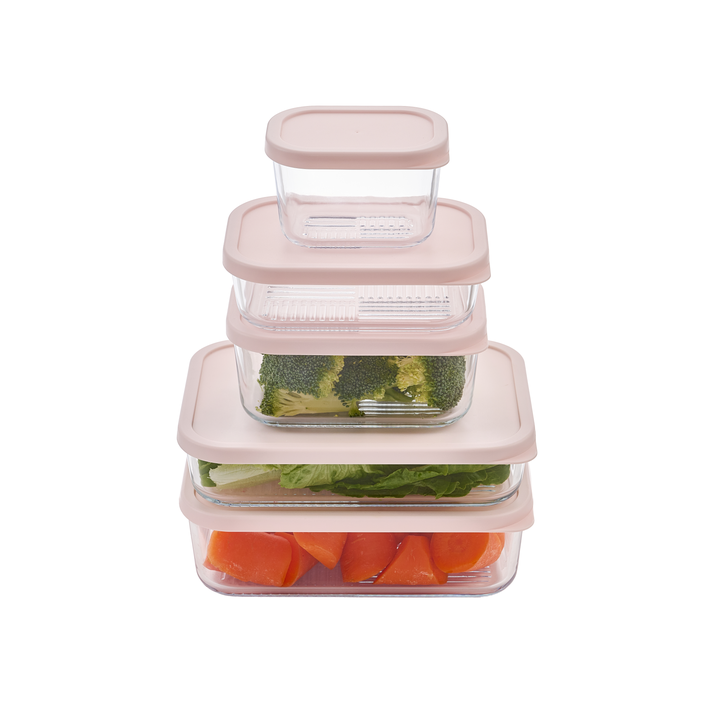 Container Culture 6-Piece Airtight Glass Food Storage Set with Lids, 25.35oz & 40.57oz Mixed Sizes - Berry Blush