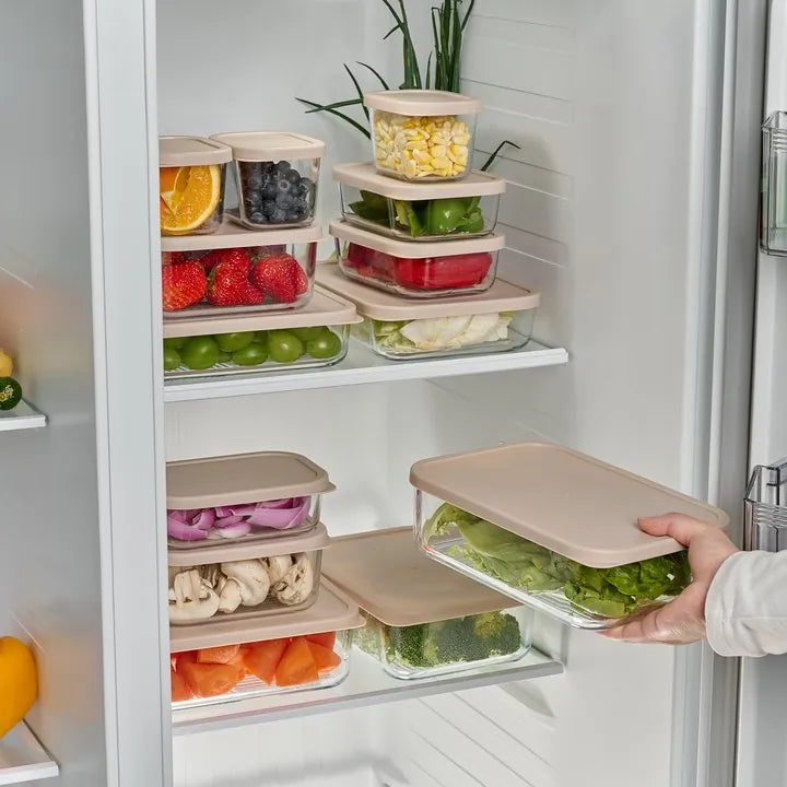 Container Culture 12-Piece Airtight Glass Food Storage Set with Lids, 25.35oz & 40.57oz Mixed Sizes - Cashew Cream