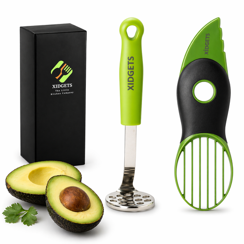 Xidgets Mini Masher and 3-in-1 Avocado Tool two-piece set, product photo