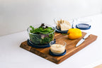 8 Piece Set (4 Containers + 4 Lids) Round Nesting Glass Storage Containers, Blue