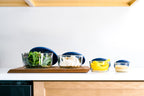 8 Piece Set (4 Containers + 4 Lids) Round Nesting Glass Storage Containers, Blue