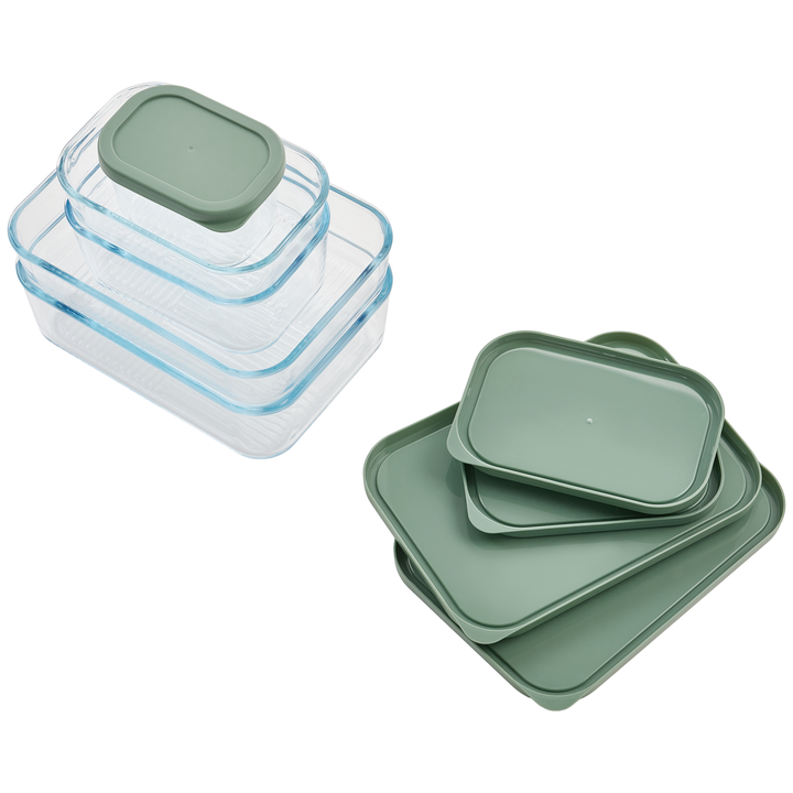 Container Culture 4-Piece Airtight Glass Food Storage Set with Lids, 40.57oz & 57.5oz Mixed Sizes - Soft Sage
