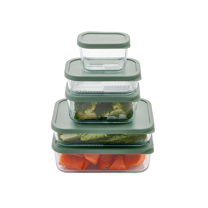 Container Culture 4-Piece Airtight Glass Food Storage Set with Lids, 40.57oz & 57.5oz Mixed Sizes - Soft Sage