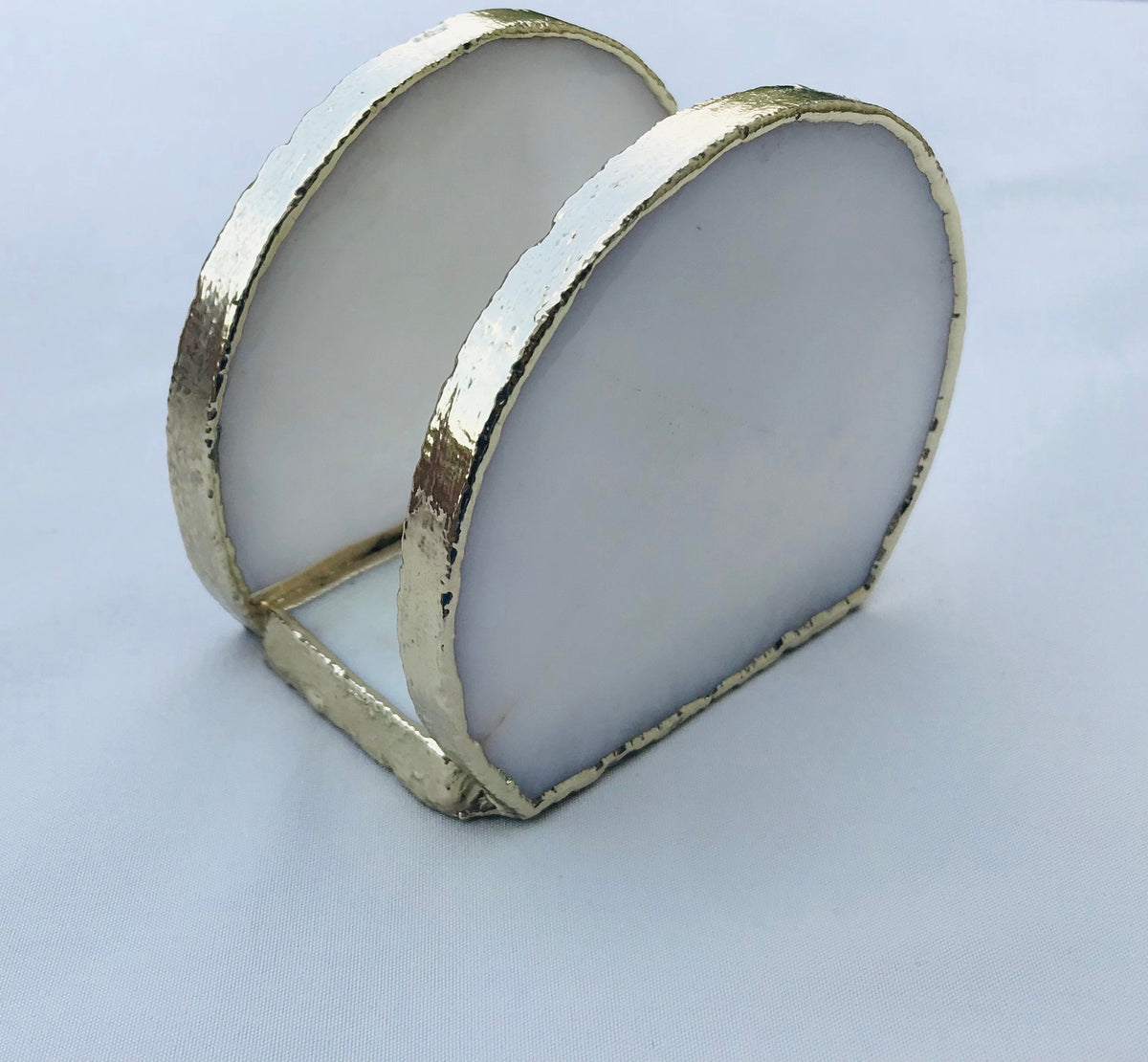 Hand Rounded White Agate Napkin Holder/Natural Stone Napkin Holder/Paper Napkin Holder/Desk Napkin Holder/Picnic Holder