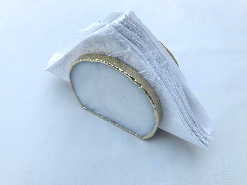 Hand Rounded White Agate Napkin Holder/Natural Stone Napkin Holder/Paper Napkin Holder/Desk Napkin Holder/Picnic Holder
